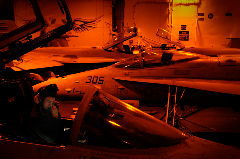 Parking is tight in the hangar deck